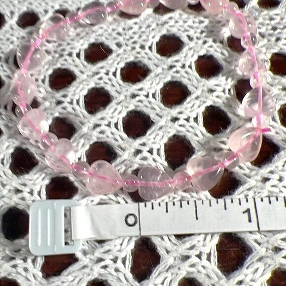 Genuine Rose Quartz Heart Beaded Stretch Bracelet - NEW! - Picture 5 of 5